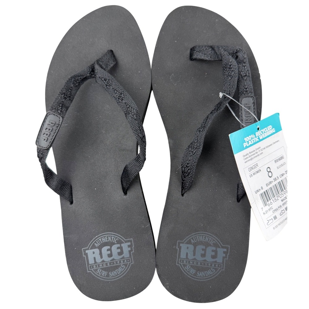 Reef Ginger Womens Flip Flop Sandals Black Recycled Webbing RF001660BK2 Size 8